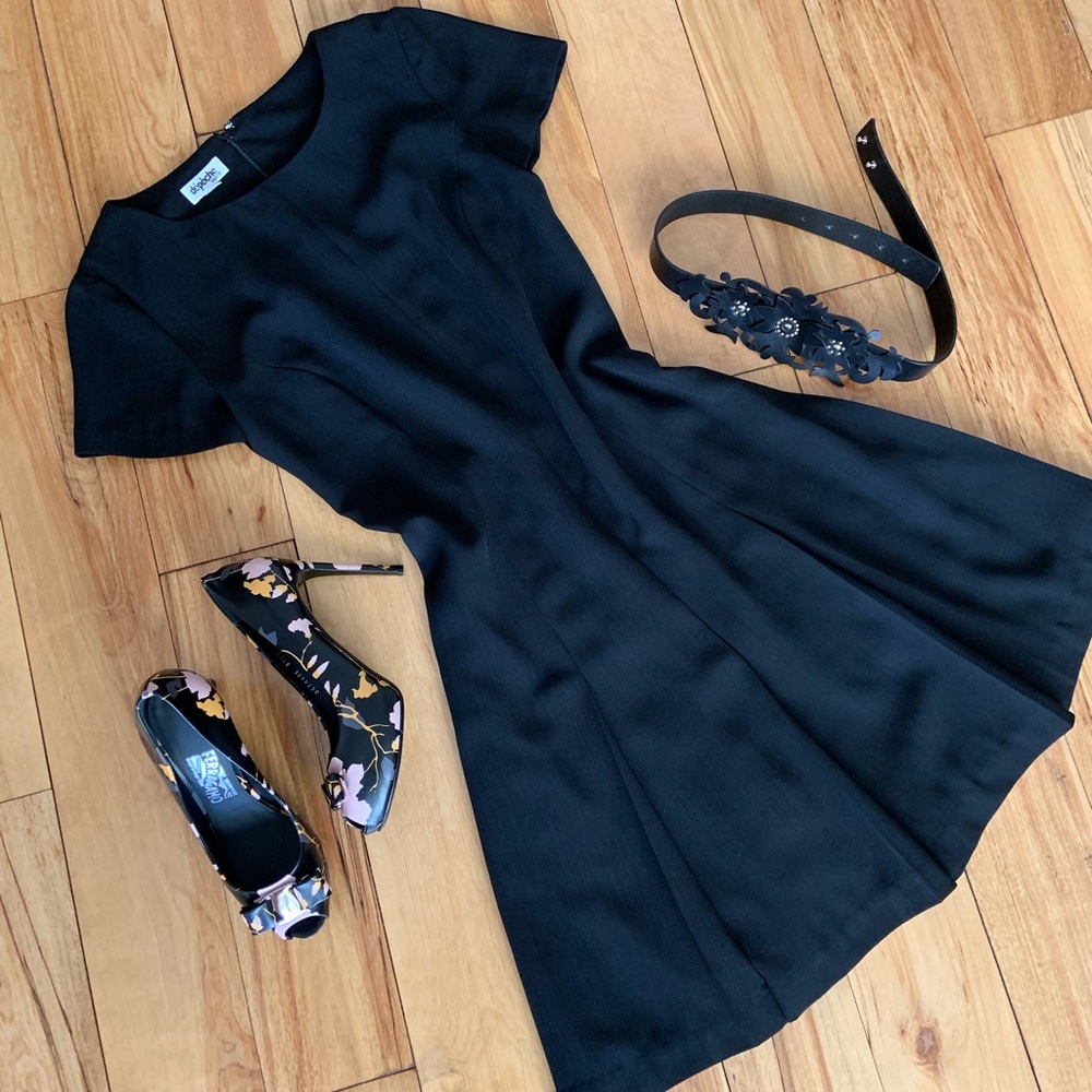 DEPECHE MODE Little Black Dress Pleated Short Sleeve Knee Length A Line 6